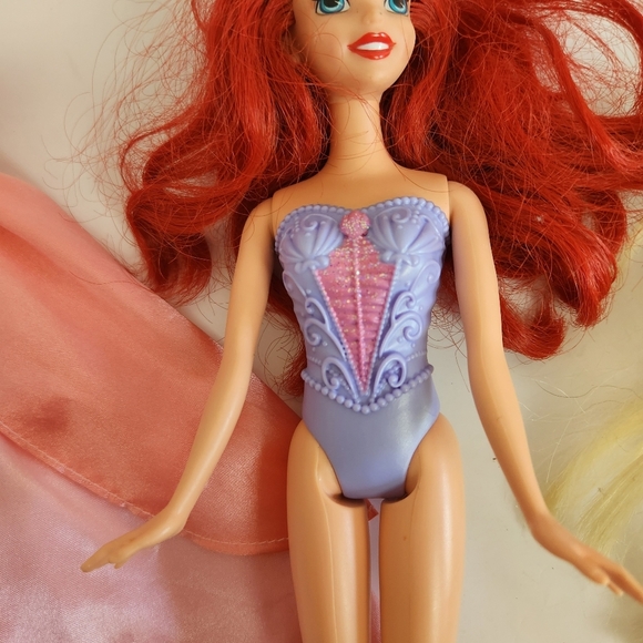 Lot of Dolls The Little Mermaid Ariel Doll Pink Dress Disney Rapunzel - Picture 10 of 11